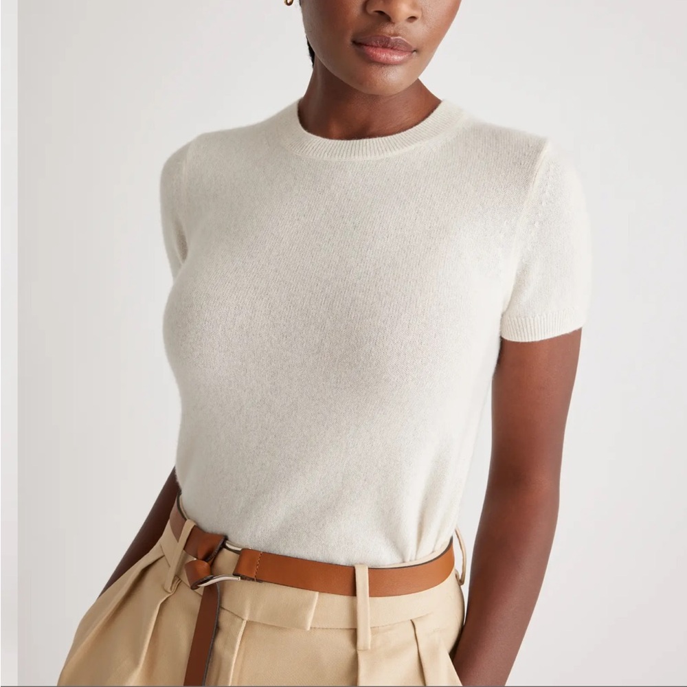 Quince Cashmere Tee in Cream, Size S